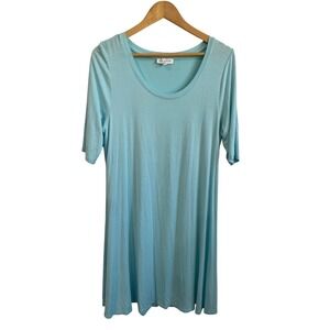 Rio & Rian Light Blue Short Sleeve Scoop Neck Swing T-Shirt‎ Dress XL Comfort